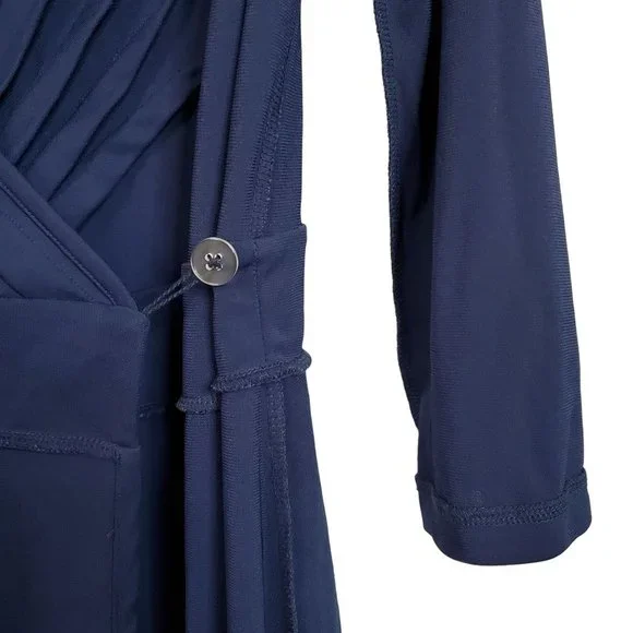 Isaac Mizrahi Target Sz M Dress Wrap Midi Flowy Knit Ribbon Tie Long Sleeve Blue - Picture 12 of 12